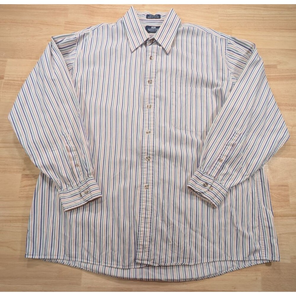 Stafford Country Collection Shirt Mens XL 17.5 34/35 Long Sleeve Stripe Cotton